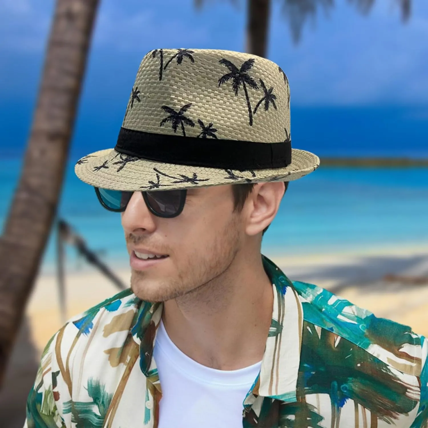 2 Pack Straw Fedora Hats for Men and Women, Short Brim Summer Beach hat, Trilby Panama Sun Hats.