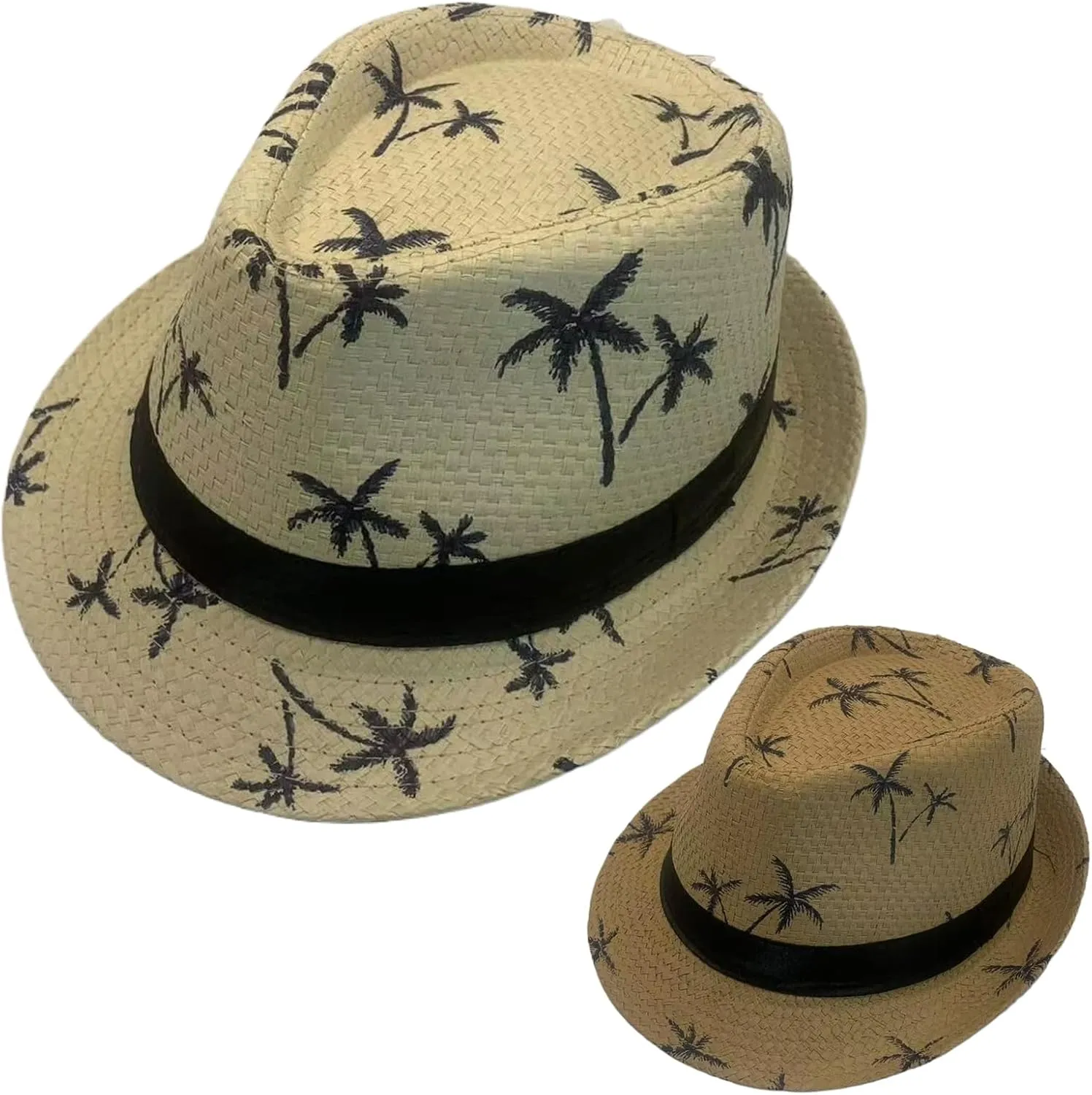 2 Pack Straw Fedora Hats for Men and Women, Short Brim Summer Beach hat, Trilby Panama Sun Hats.