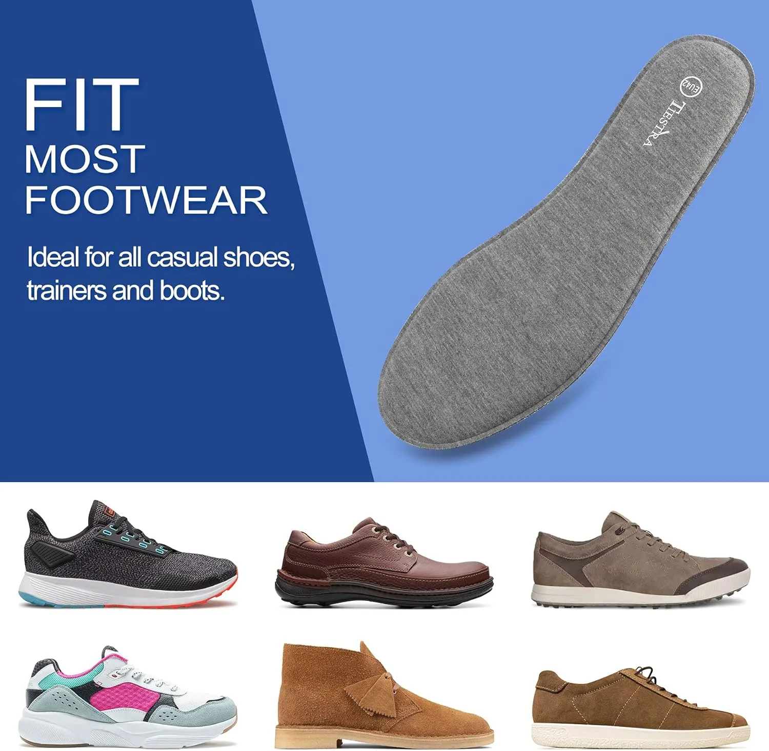 2 Pair -Shoe Inserts for Womens Memory Foam Insoles,Replacement Insoles for Work Boots Running Shoes, Cushion Shock Absorbing for Foot Pain Relief, Comfort Breathable Inner Soles 39EU,US8