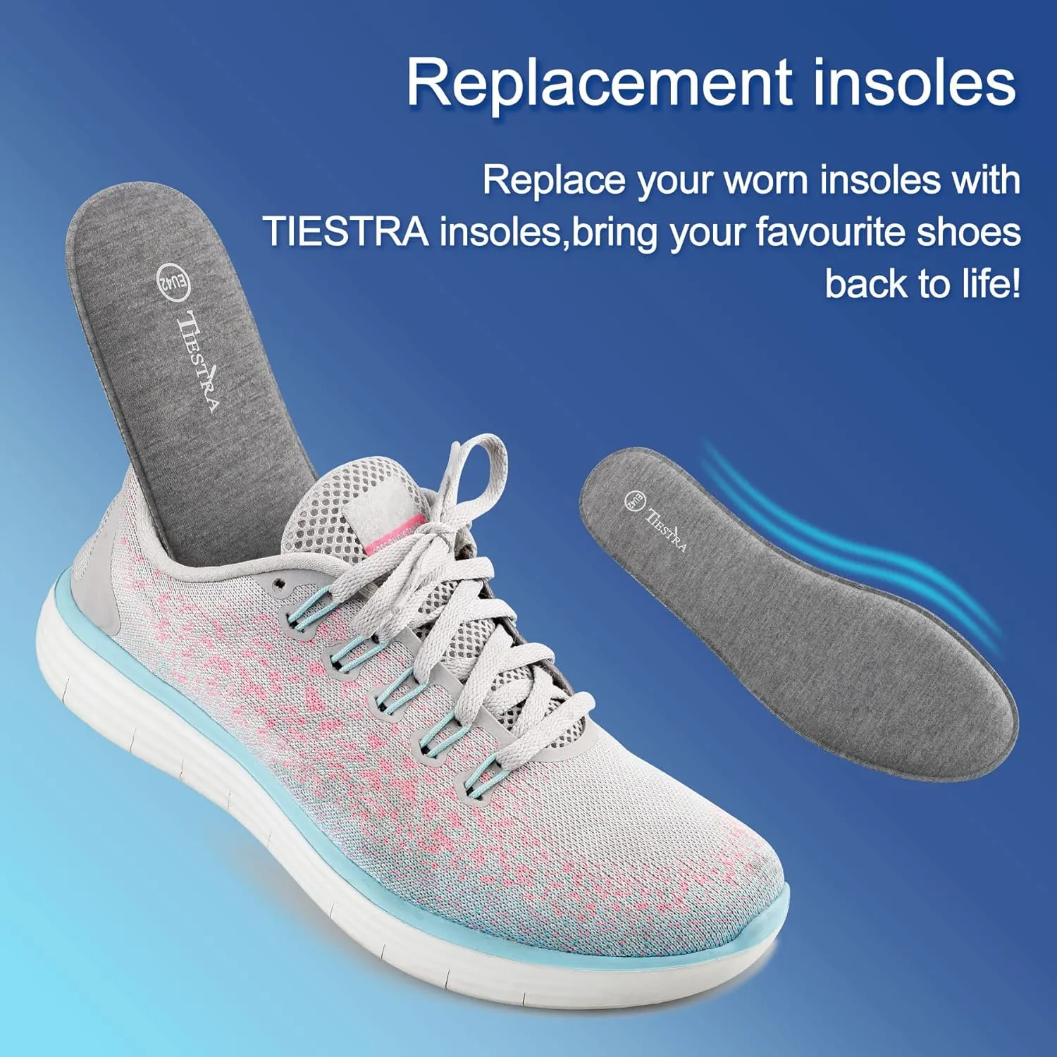 2 Pair -Shoe Inserts for Womens Memory Foam Insoles,Replacement Insoles for Work Boots Running Shoes, Cushion Shock Absorbing for Foot Pain Relief, Comfort Breathable Inner Soles 39EU,US8