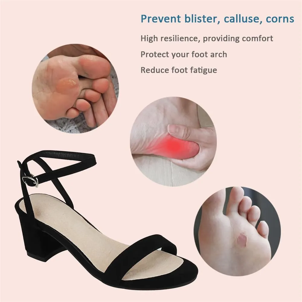 2 Pairs Pigskin High Heel Cushion Inserts, Adhesive Arch Support Sandal Inserts, Anti-Slip Shoe Inserts for Dress Shoes Flat Shoe Pain Relief, Leather Cushioning Heel Insoles for Boots