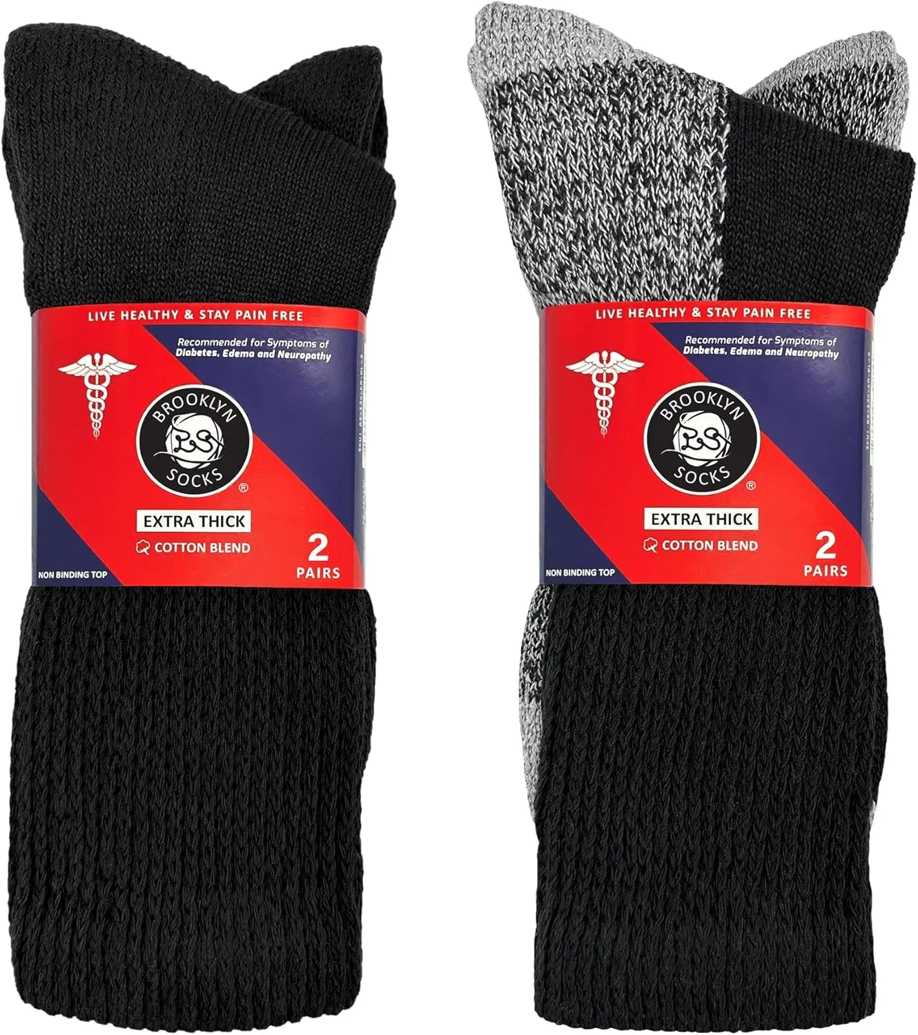 4 Pairs of Diabetic Extra Thick Warm Cotton Socks, Triple Cushioned Crew Slipper Socks