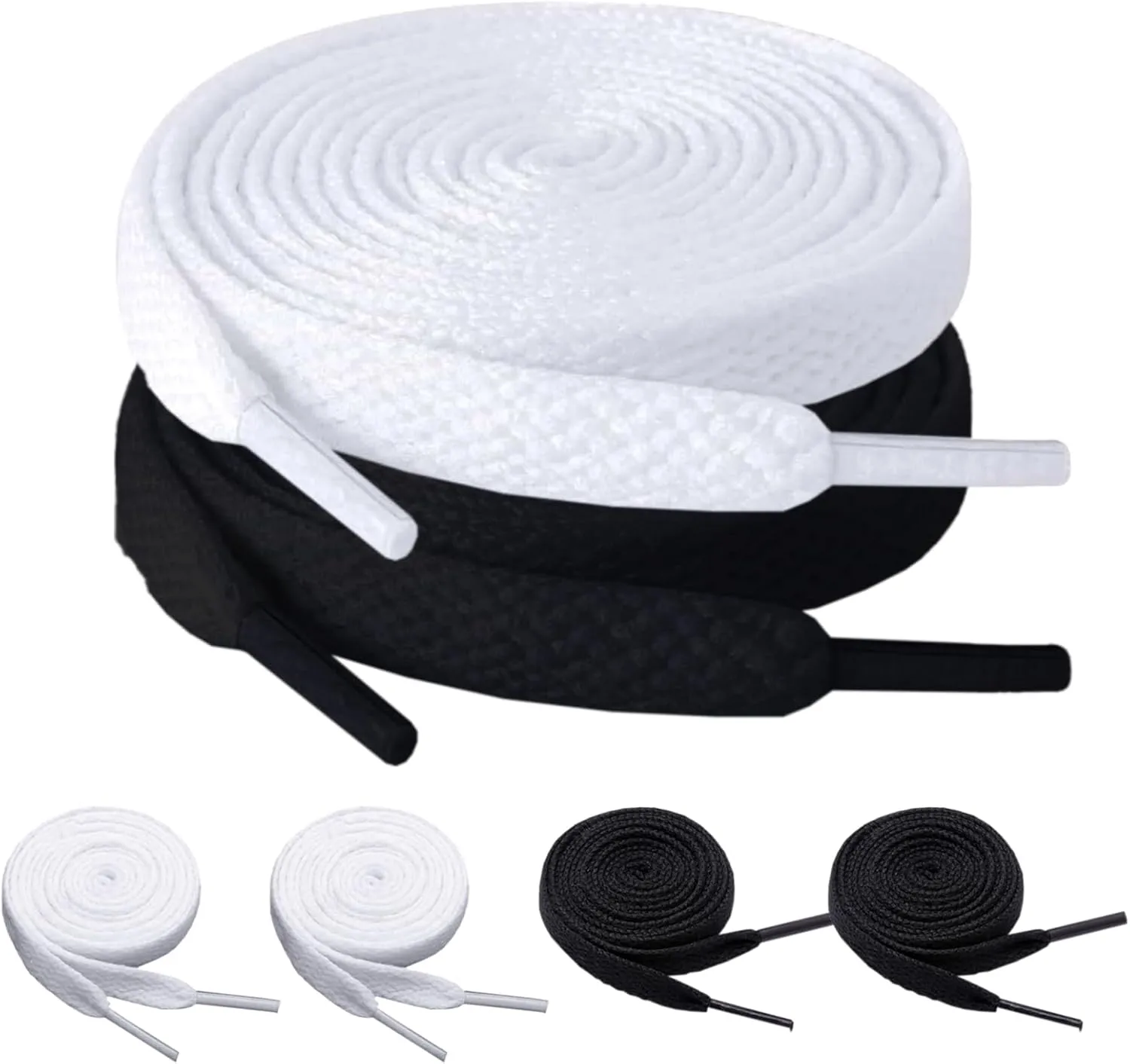 6 Pairs White Black Shoelaces for Sneakers Women Mens, 47" Long Shoe Laces