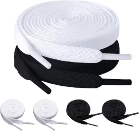 6 Pairs White Black Shoelaces for Sneakers Women Mens, 47" Long Shoe Laces