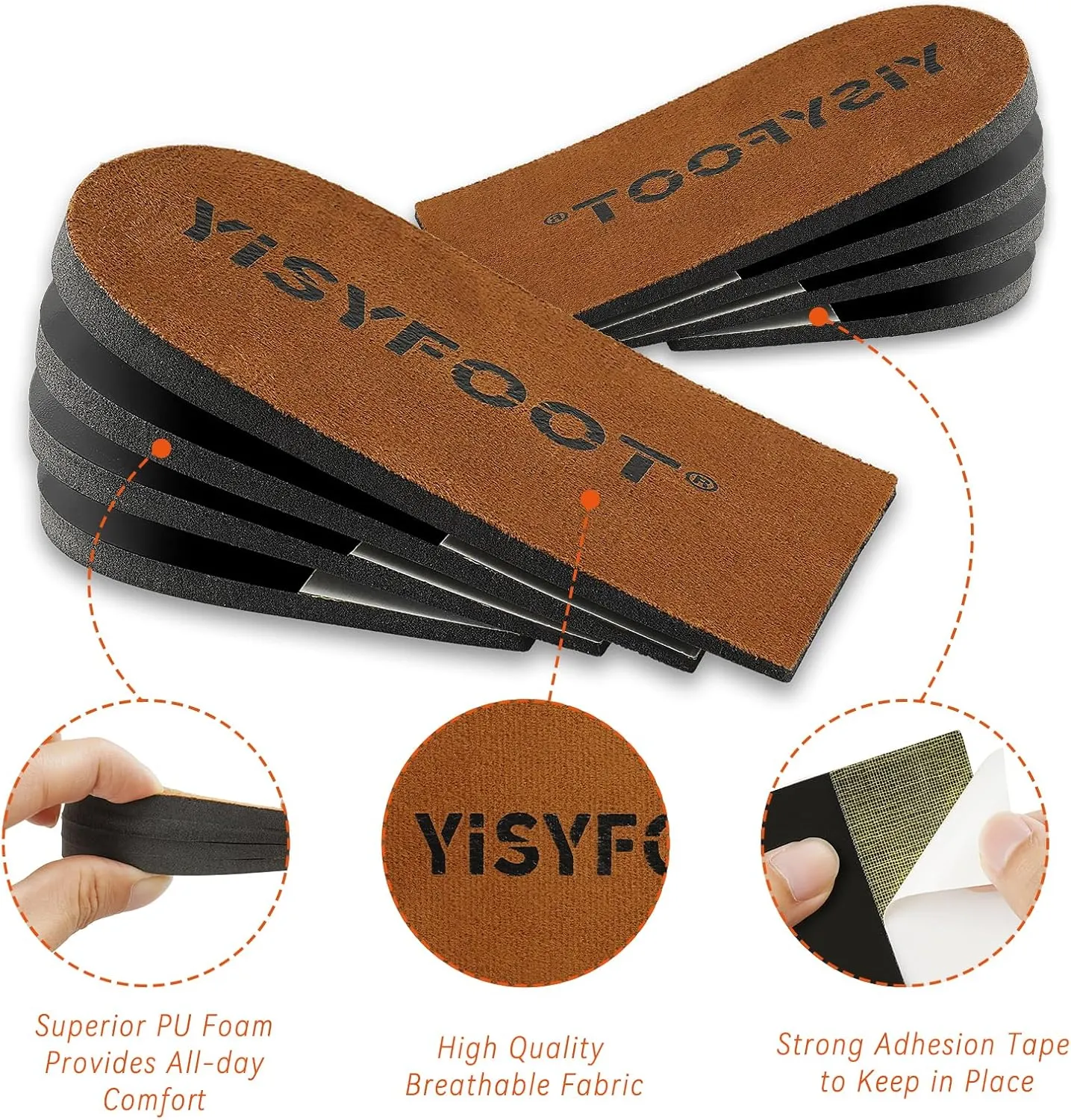 Adjustable Orthopedic Heel Lift Inserts for Shoes - 4 Layers for Uneven Legs, Height Increase Insole for Leg Length Discrepancies, Achilles Tendonitis, Heel Pain (Brown, Medium: Pack of 2)