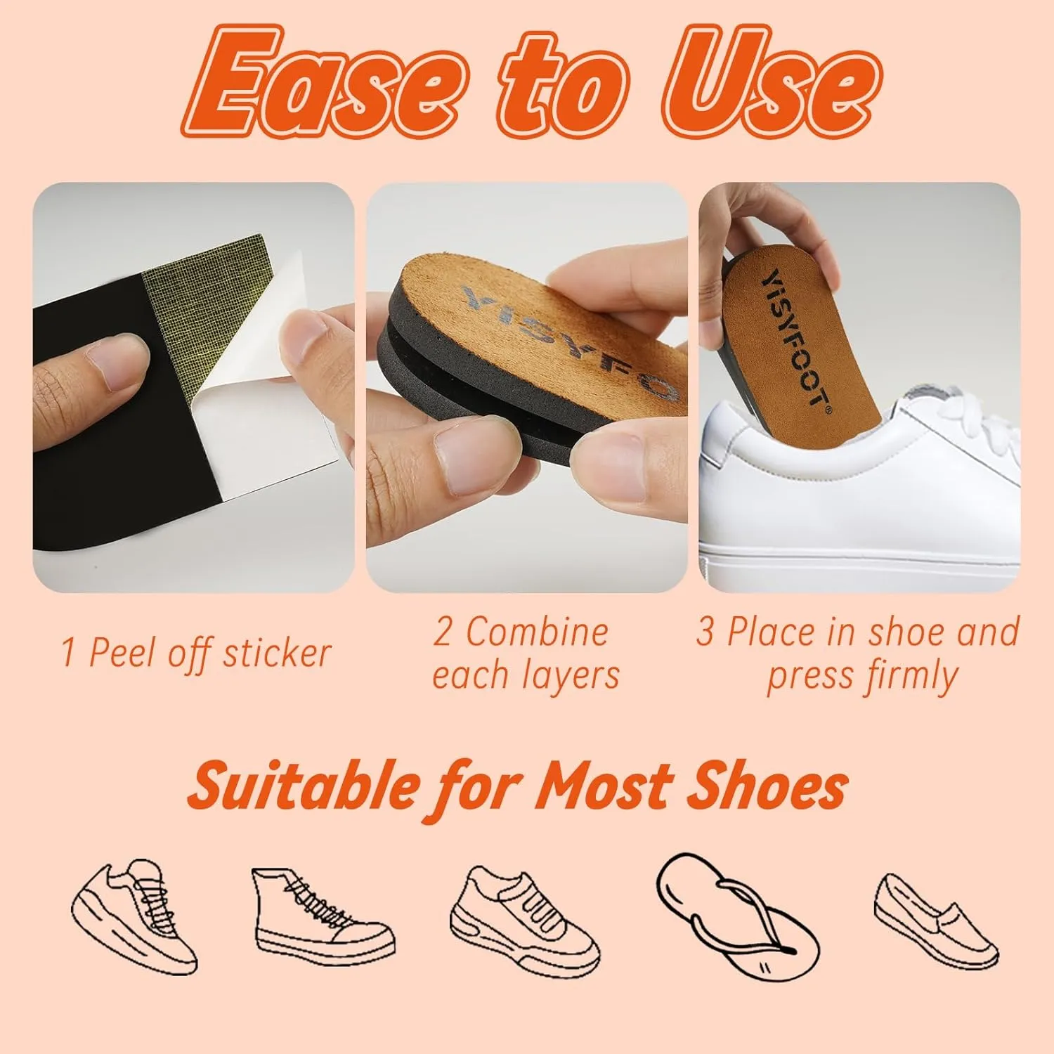 Adjustable Orthopedic Heel Lift Inserts for Shoes - 4 Layers for Uneven Legs, Height Increase Insole for Leg Length Discrepancies, Achilles Tendonitis, Heel Pain (Brown, Small: Pack of 1)