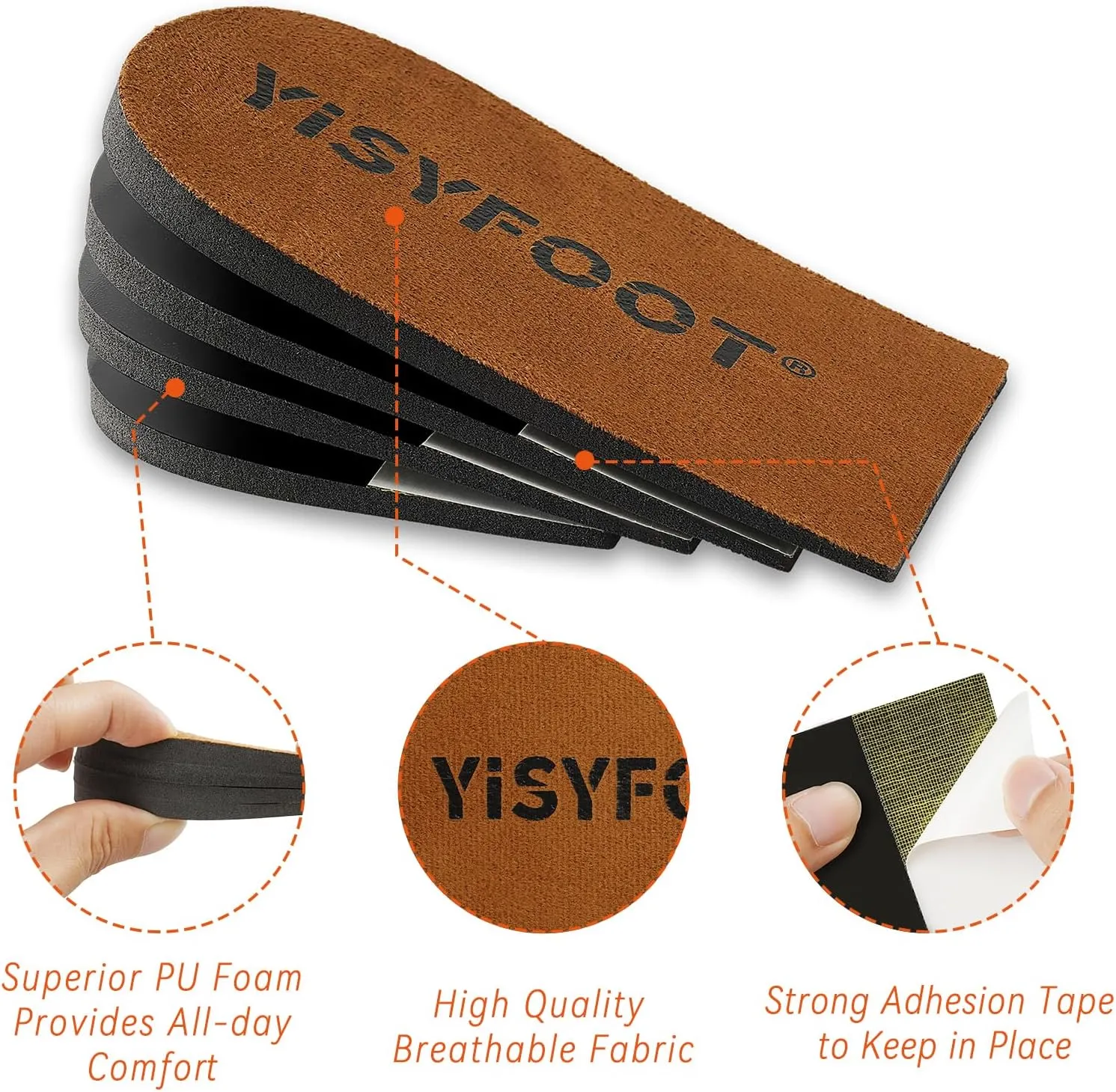 Adjustable Orthopedic Heel Lift Inserts for Shoes - 4 Layers for Uneven Legs, Height Increase Insole for Leg Length Discrepancies, Achilles Tendonitis, Heel Pain (Brown, Small: Pack of 1)