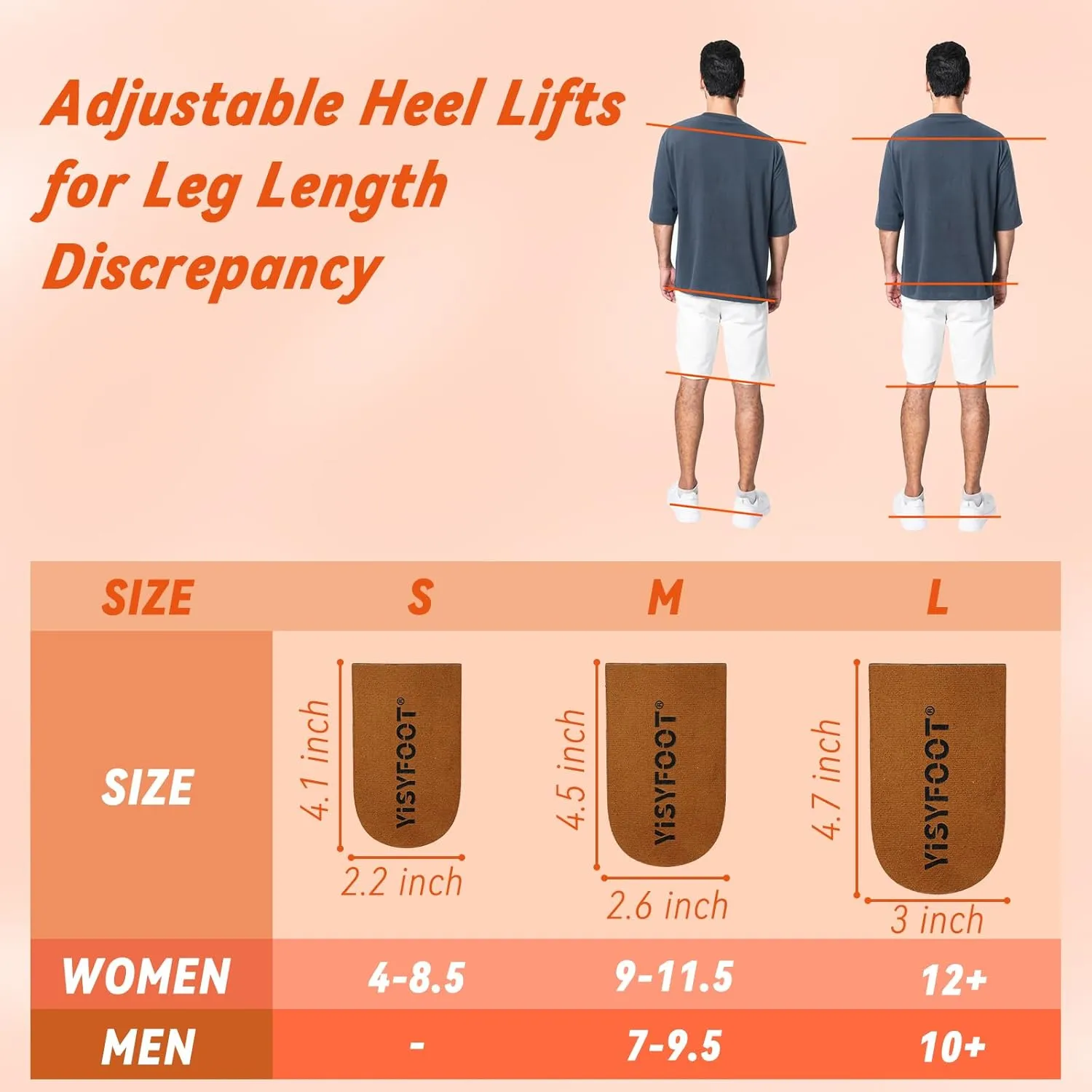 Adjustable Orthopedic Heel Lift Inserts for Shoes - 4 Layers for Uneven Legs, Height Increase Insole for Leg Length Discrepancies, Achilles Tendonitis, Heel Pain (Brown, Small: Pack of 1)