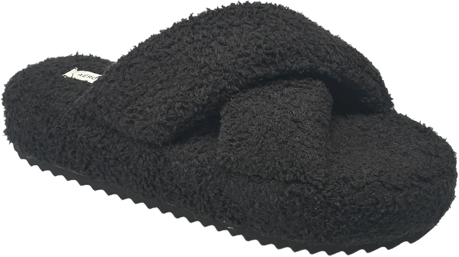 AEROPOSTALE Fuzzy Open Toe Slippers Shoes for Women  Soft Faux Sherpa Fur House Slippers with Memory Foam X Band, Indoor & Outdoor Non-Slip Sole, Fluffy Criss-Cross Design for Bedroom, Spa, and Lounge
