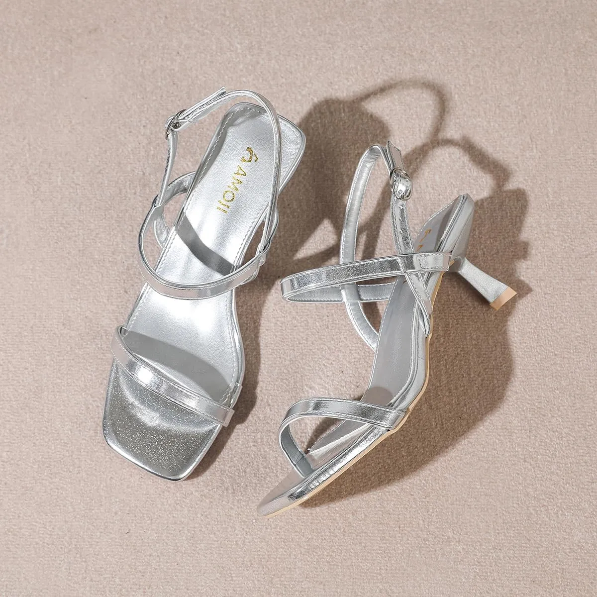 Amoji Women's 2.5 Inch Low Kitten Heels Ankle Strap Party Wedding Dress Shoes FZ326