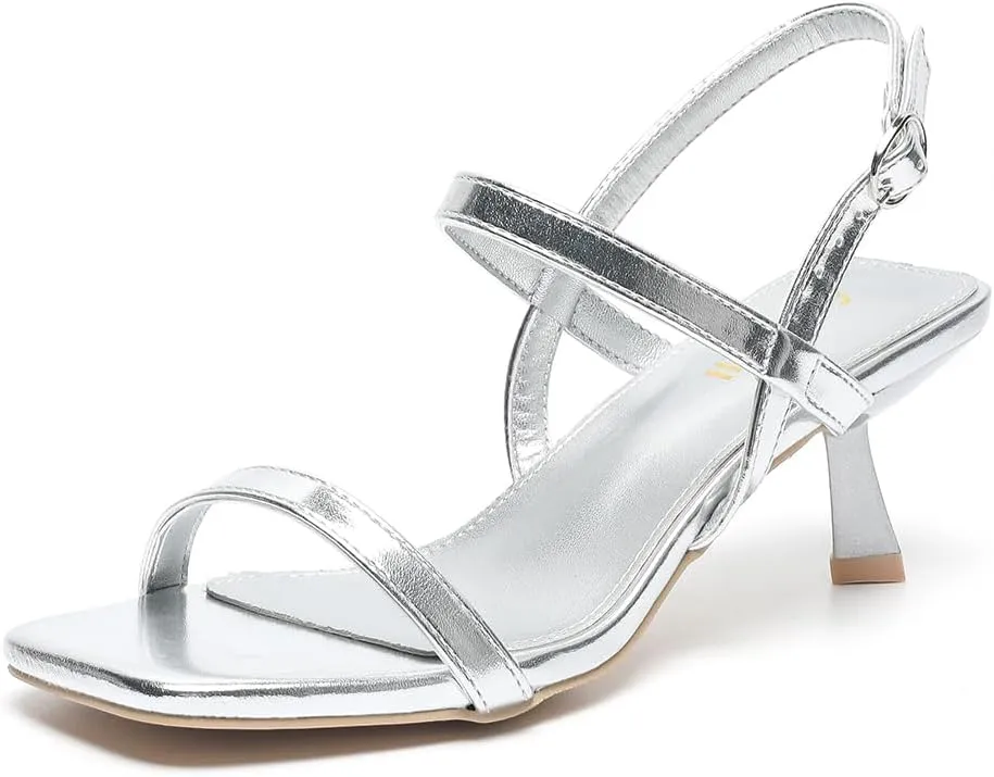 Amoji Women's 2.5 Inch Low Kitten Heels Ankle Strap Party Wedding Dress Shoes FZ326