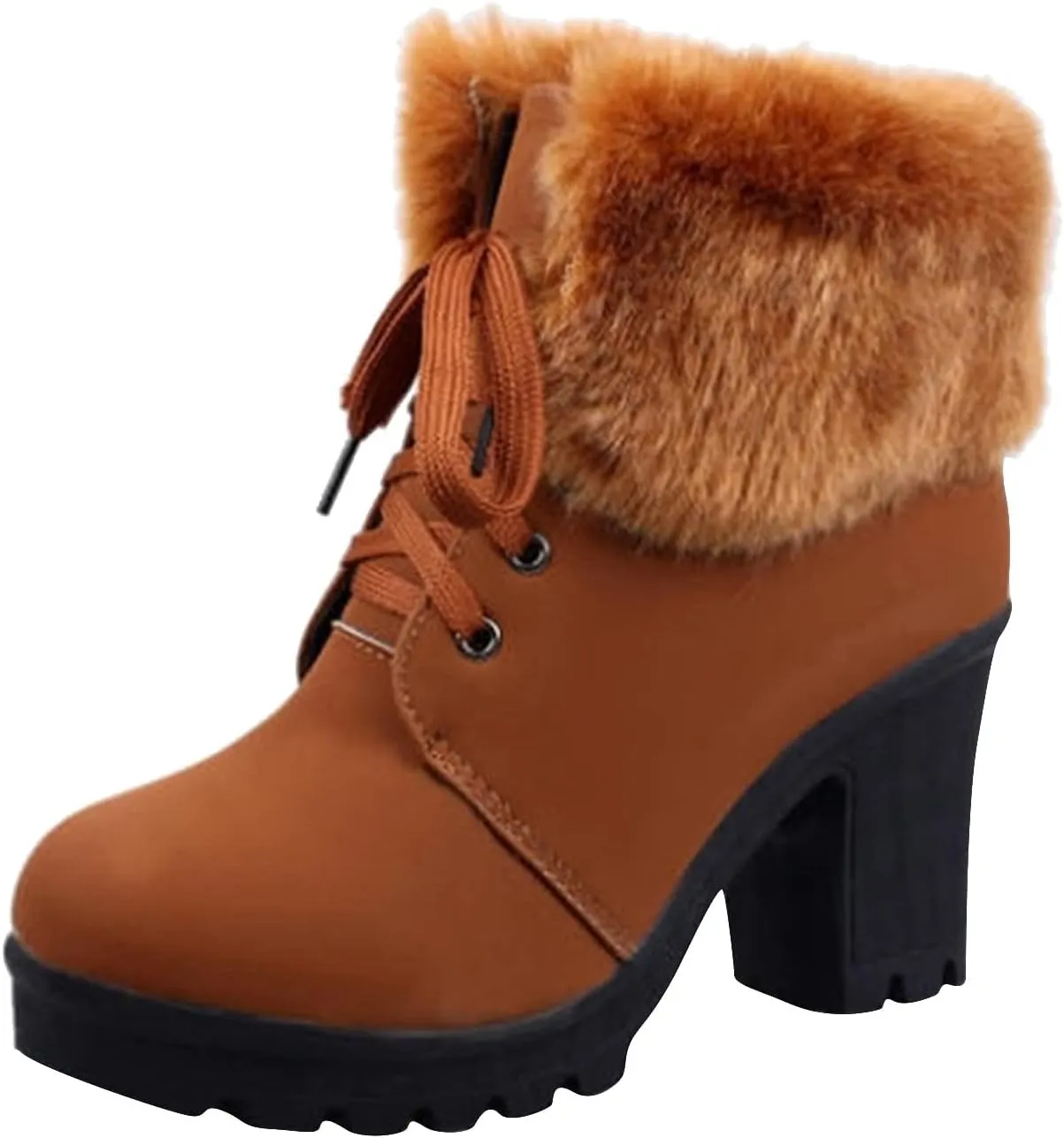 Aniywn Ankle Boots,Women Winter Chunky High Heels Boots Fall Combat Lace Up Booties Platform Shoes