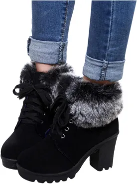 Aniywn Ankle Boots,Women Winter Chunky High Heels Boots Fall Combat Lace Up Booties Platform Shoes