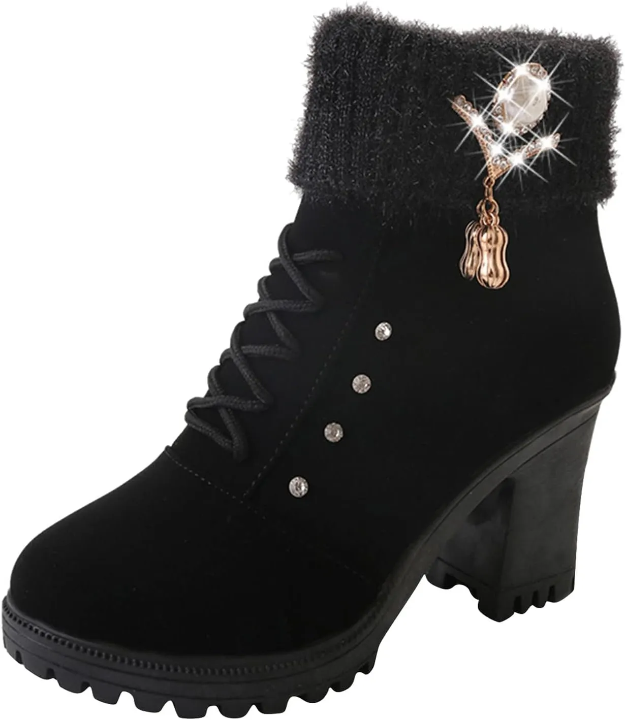 Aniywn Ankle Boots,Women Winter Chunky High Heels Boots Fall Combat Lace Up Booties Platform Shoes