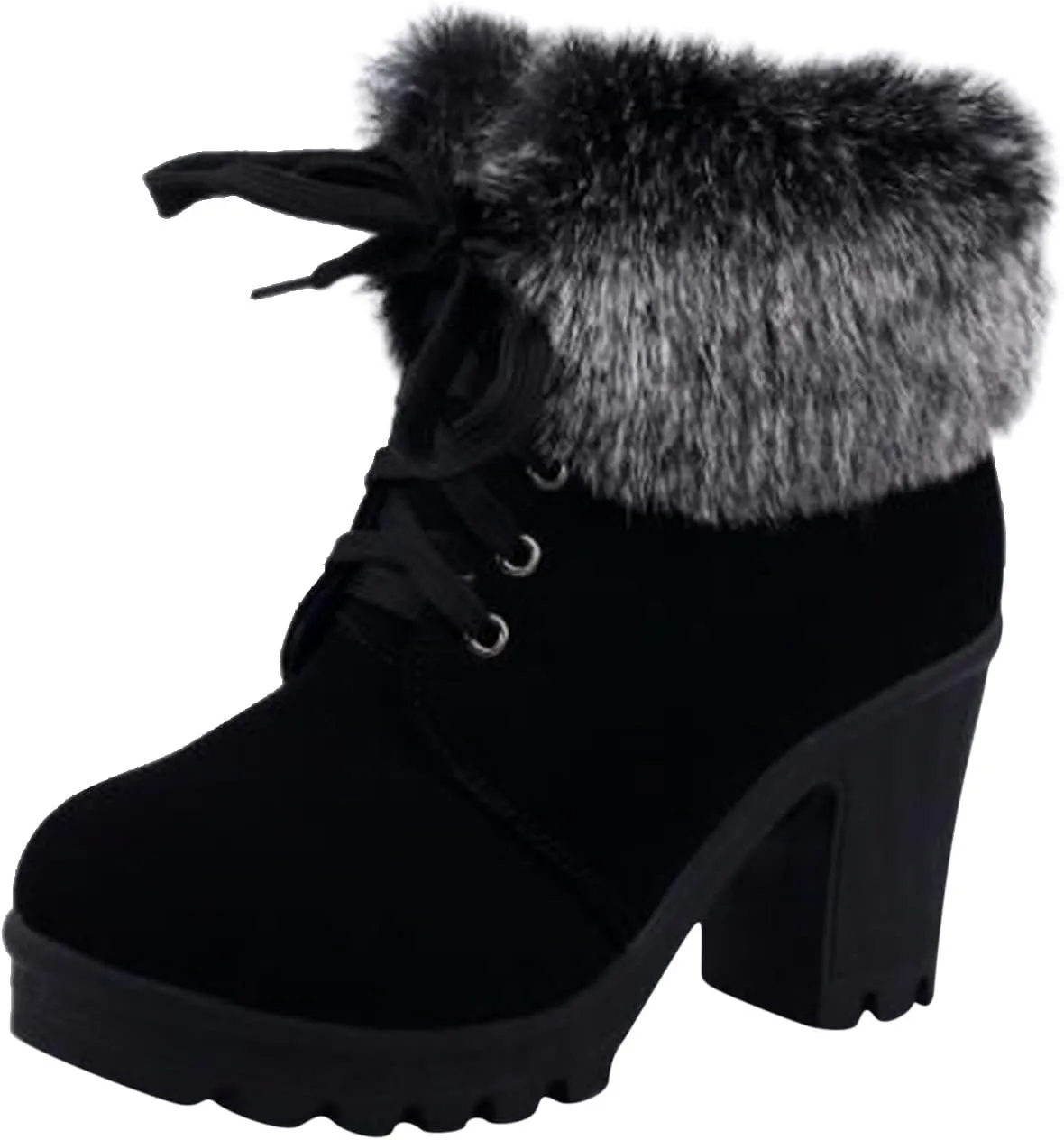 Aniywn Ankle Boots,Women Winter Chunky High Heels Boots Fall Combat Lace Up Booties Platform Shoes