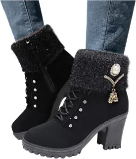 Aniywn Ankle Boots,Women Winter Chunky High Heels Boots Fall Combat Lace Up Booties Platform Shoes