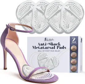 Ballotte Metatarsal Pads for Women, Silicone Gel Foot Cushions for High Heels, Ball of Foot Pain Relief, Non-Slip Shoe Pads for Shock Absorption & All-Day Wear, Prevention of Feet Fatigue (4 Pack)