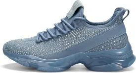 BELOS Women's Rhinestone Mesh Slip On Walking Shoes Fashion Breathable Spakle Glitter Sneaker