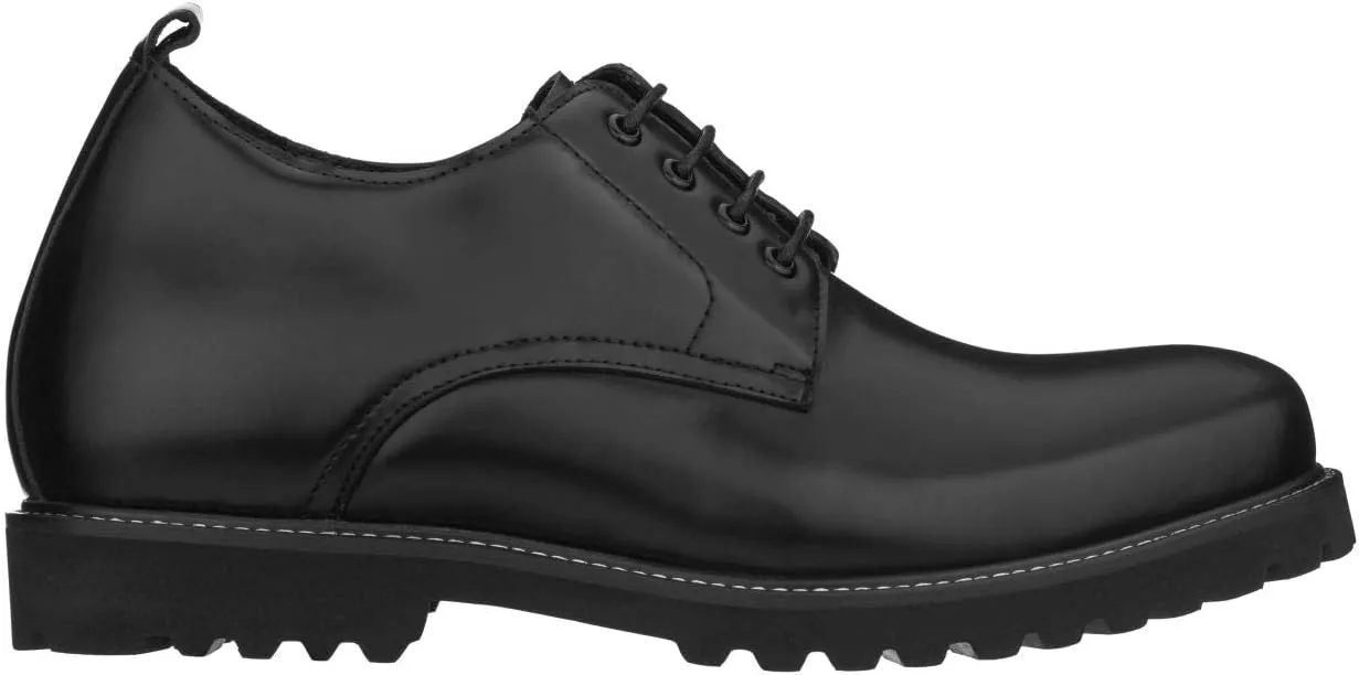 CALTO Men's Invisible Height Increasing Elevator Shoes - Black Leather Lace-up Low-top Work Boots - 3 Inches Taller - S9118- Size 7.5 D(M) US