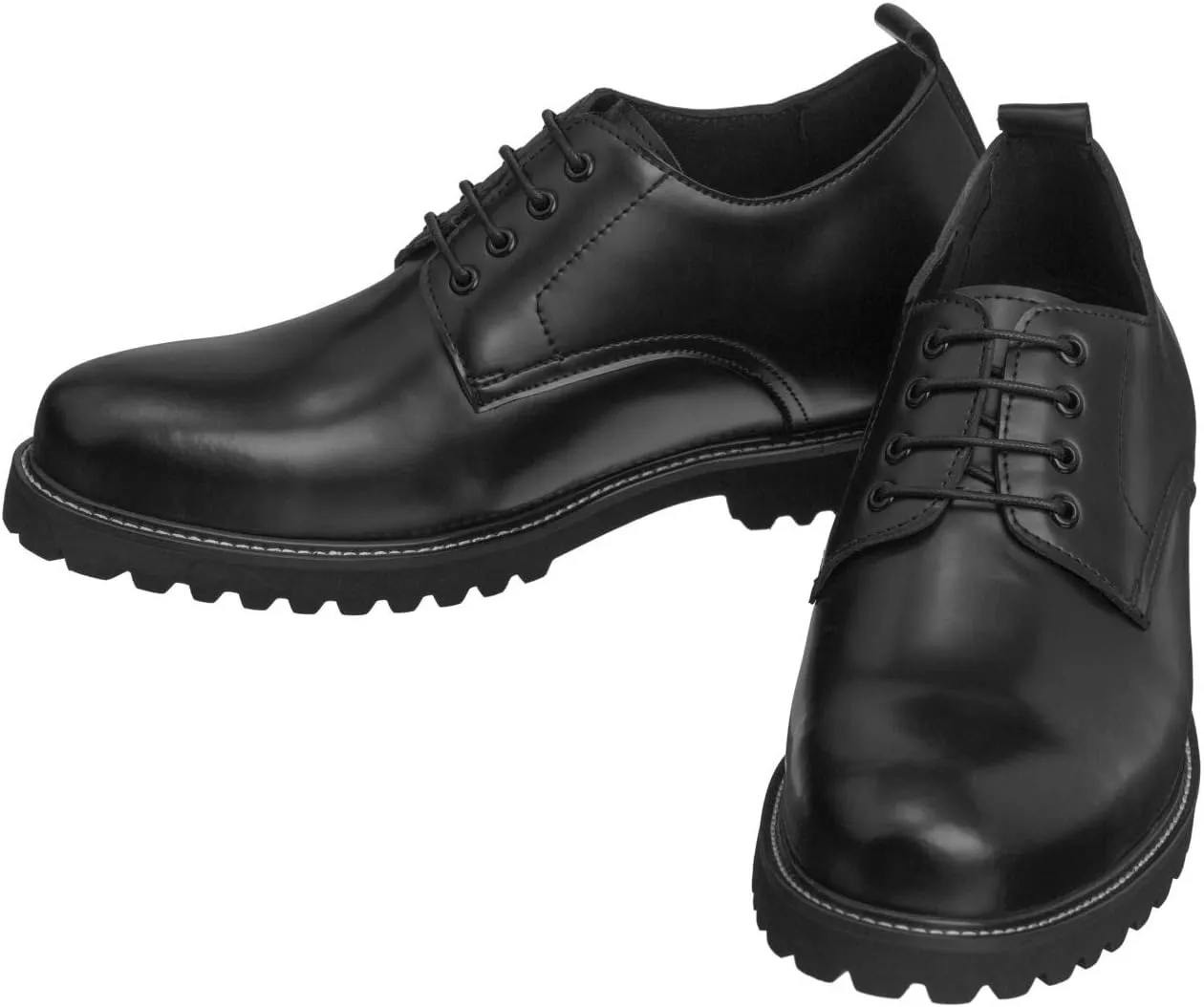 CALTO Men's Invisible Height Increasing Elevator Shoes - Black Leather Lace-up Low-top Work Boots - 3 Inches Taller - S9118- Size 7.5 D(M) US