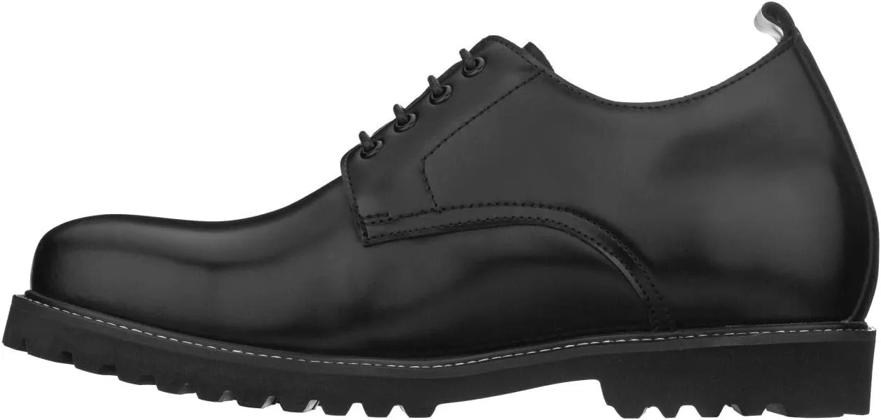 CALTO Men's Invisible Height Increasing Elevator Shoes - Black Leather Lace-up Low-top Work Boots - 3 Inches Taller - S9118- Size 7.5 D(M) US