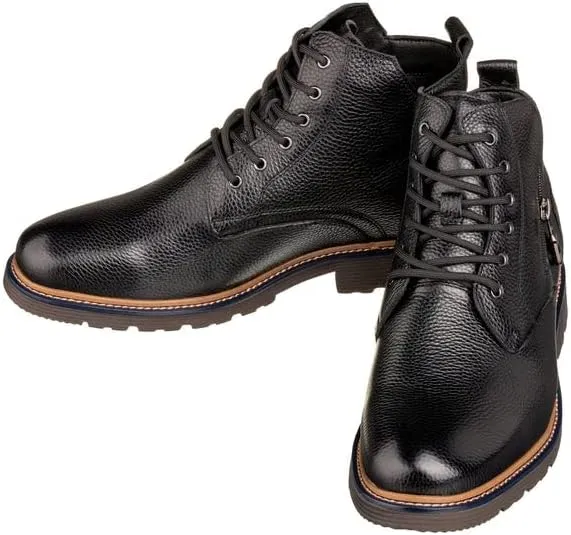 CALTO Men's Invisible Height Increasing Elevator Shoes - Black Premium Leather Lace-up Cap-Toe Dress Casual Boots - 2.8 Inches Taller - Y42071 - Size 9 D(M) US