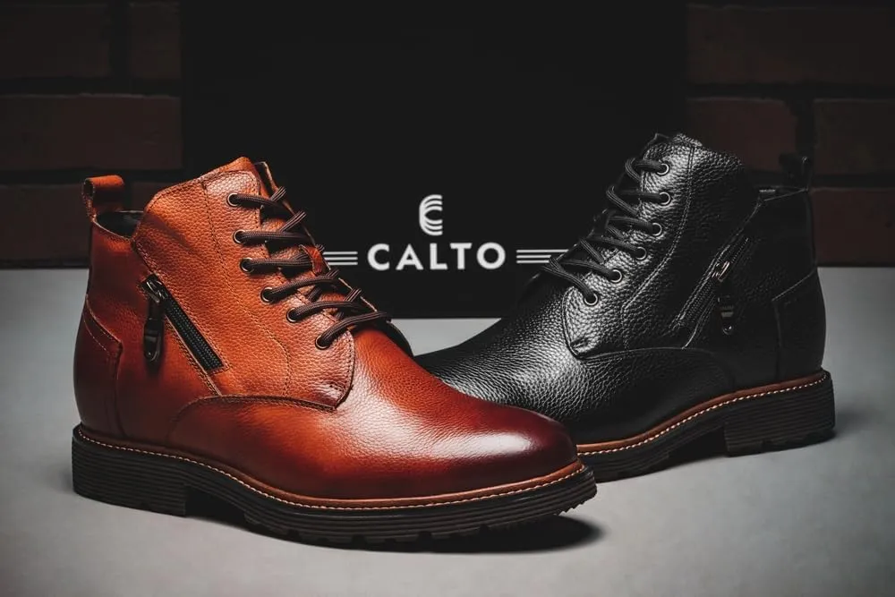 CALTO Men's Invisible Height Increasing Elevator Shoes - Black Premium Leather Lace-up Cap-Toe Dress Casual Boots - 2.8 Inches Taller - Y42071 - Size 9 D(M) US