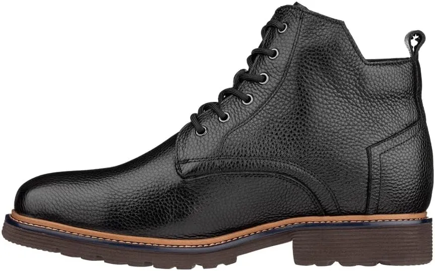 CALTO Men's Invisible Height Increasing Elevator Shoes - Black Premium Leather Lace-up Cap-Toe Dress Casual Boots - 2.8 Inches Taller - Y42071 - Size 9 D(M) US
