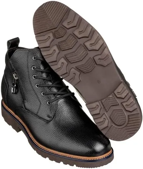 CALTO Men's Invisible Height Increasing Elevator Shoes - Black Premium Leather Lace-up Cap-Toe Dress Casual Boots - 2.8 Inches Taller - Y42071 - Size 9 D(M) US