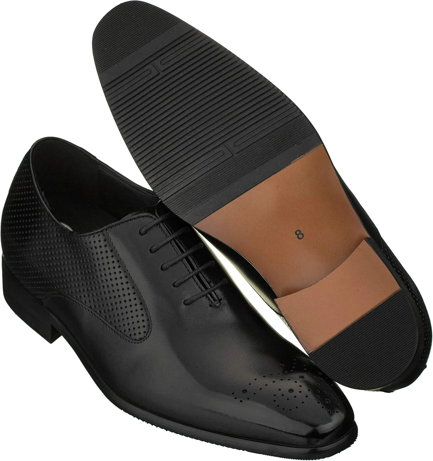 CALTO Men's Invisible Height Increasing Elevator Shoes - Black Premium Leather Lace-up Formal Oxfords - 2.4 Inches Taller - Y6012 - Size 9 D(M) US