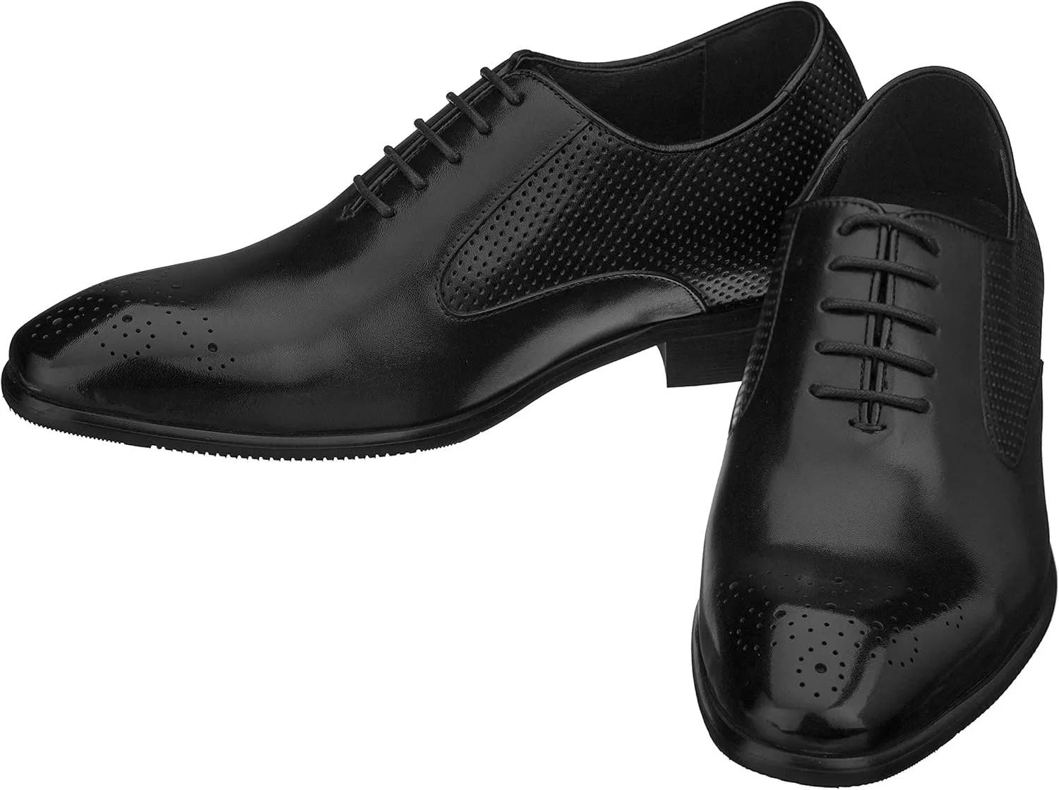 CALTO Men's Invisible Height Increasing Elevator Shoes - Black Premium Leather Lace-up Formal Oxfords - 2.4 Inches Taller - Y6012 - Size 9 D(M) US