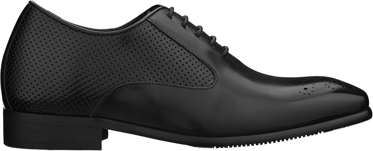 CALTO Men's Invisible Height Increasing Elevator Shoes - Black Premium Leather Lace-up Formal Oxfords - 2.4 Inches Taller - Y6012 - Size 9 D(M) US