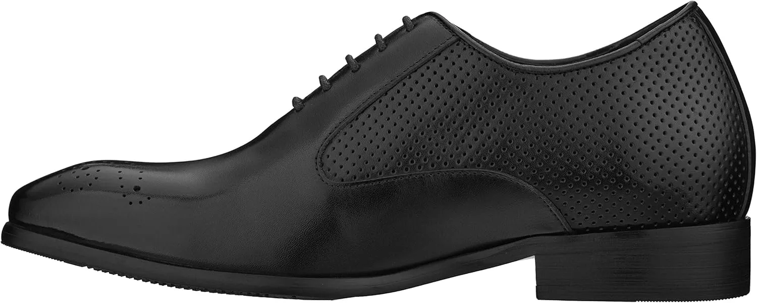 CALTO Men's Invisible Height Increasing Elevator Shoes - Black Premium Leather Lace-up Formal Oxfords - 2.4 Inches Taller - Y6012 - Size 9 D(M) US