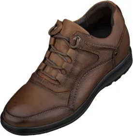 CALTO Men's Invisible Height Increasing Elevator Shoes - Brown Leather Lace-up Lightweight Casual Walkers - 2.8 Inches Taller - K3044- Size 10 D(M) US