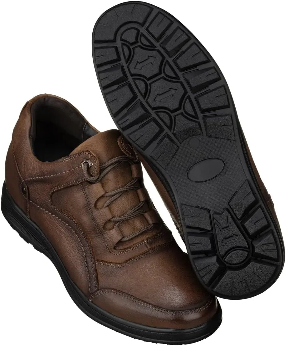 CALTO Men's Invisible Height Increasing Elevator Shoes - Brown Leather Lace-up Lightweight Casual Walkers - 2.8 Inches Taller - K3044- Size 10 D(M) US