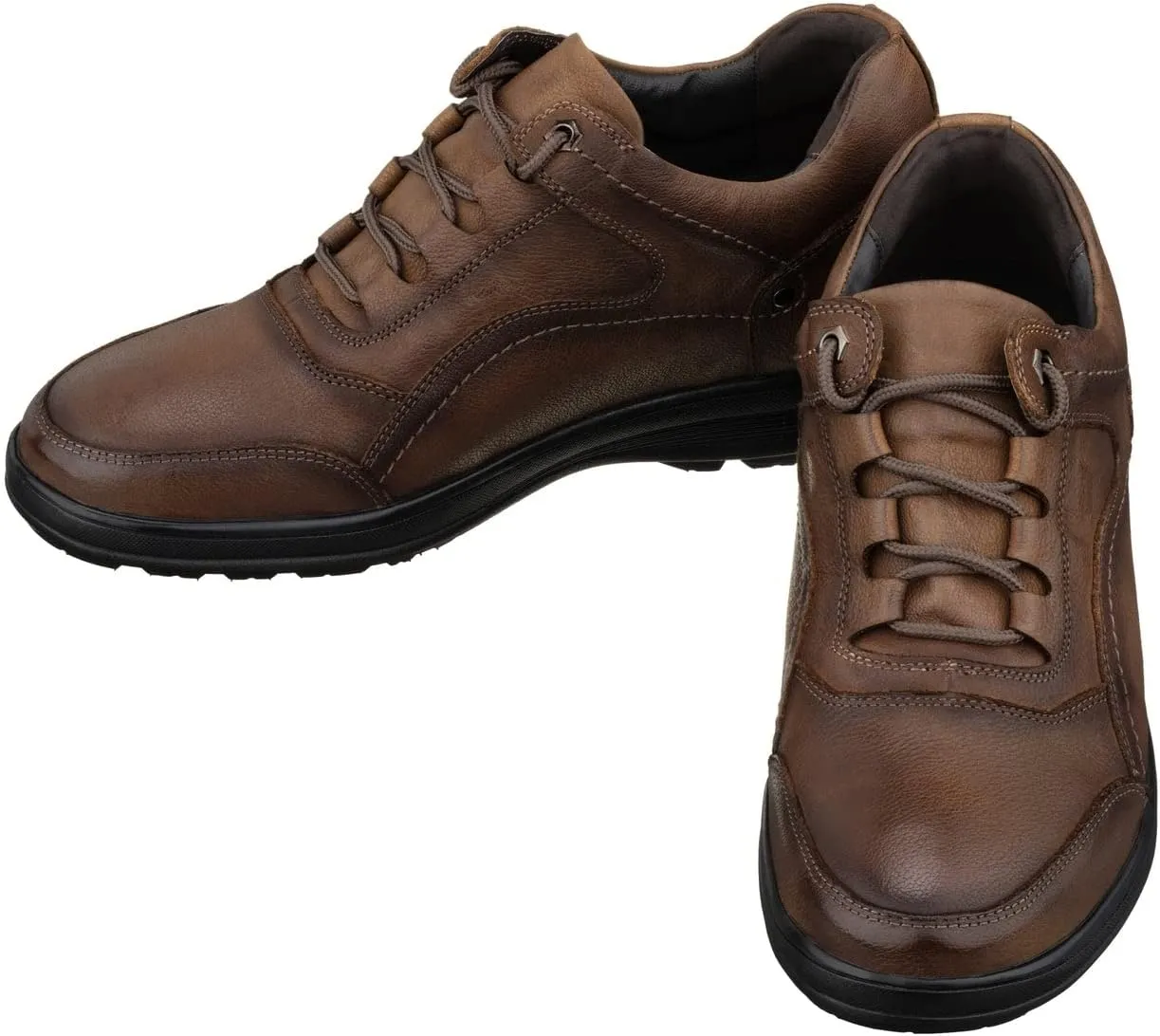 CALTO Men's Invisible Height Increasing Elevator Shoes - Brown Leather Lace-up Lightweight Casual Walkers - 2.8 Inches Taller - K3044- Size 10 D(M) US