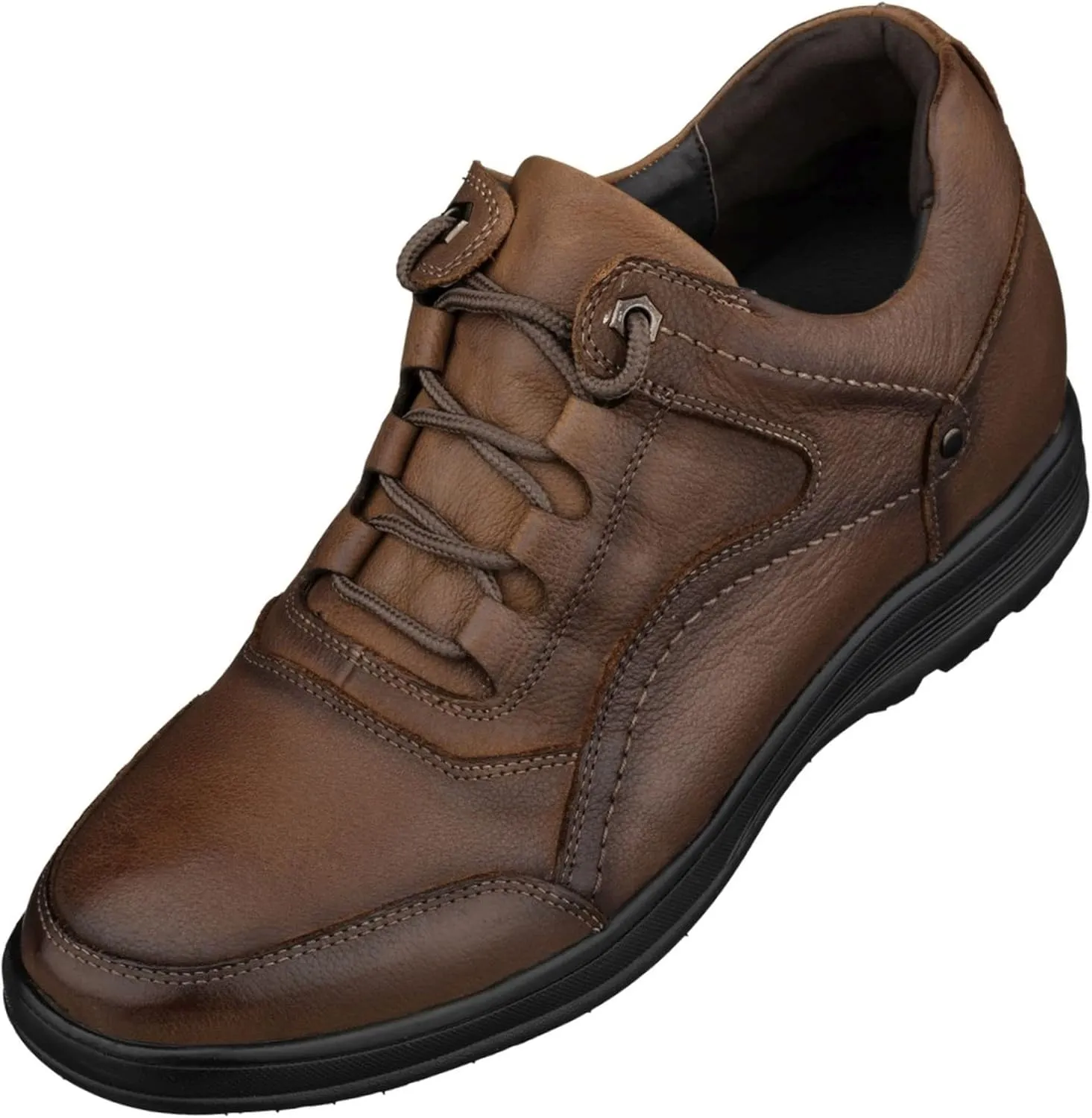 CALTO Men's Invisible Height Increasing Elevator Shoes - Brown Leather Lace-up Lightweight Casual Walkers - 2.8 Inches Taller - K3044- Size 10 D(M) US