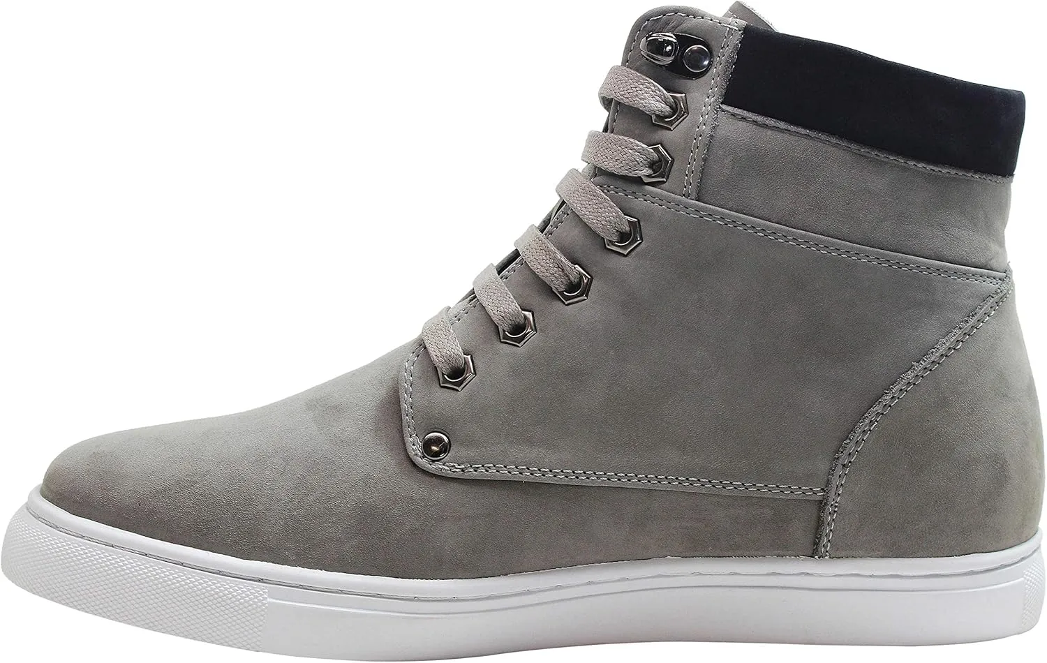 CALTO Men's Invisible Height Increasing Elevator Shoes - Grey Nubuck Leather Lace-up Fashion Sneakers - 2.6 Inches Taller - T53120 - Size 10 D(M) US