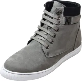 CALTO Men's Invisible Height Increasing Elevator Shoes - Grey Nubuck Leather Lace-up Fashion Sneakers - 2.6 Inches Taller - T53120 - Size 10 D(M) US