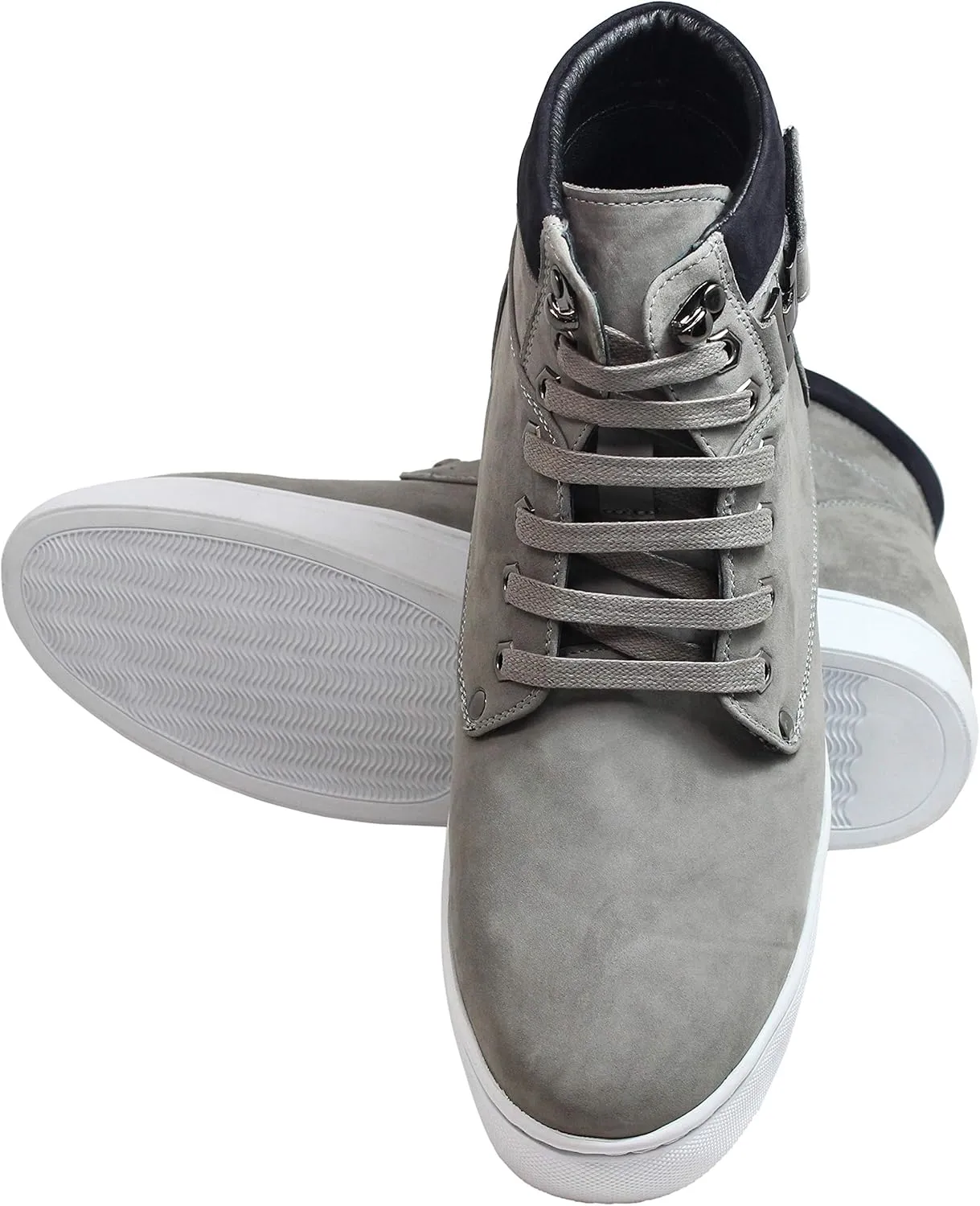 CALTO Men's Invisible Height Increasing Elevator Shoes - Grey Nubuck Leather Lace-up Fashion Sneakers - 2.6 Inches Taller - T53120 - Size 10 D(M) US