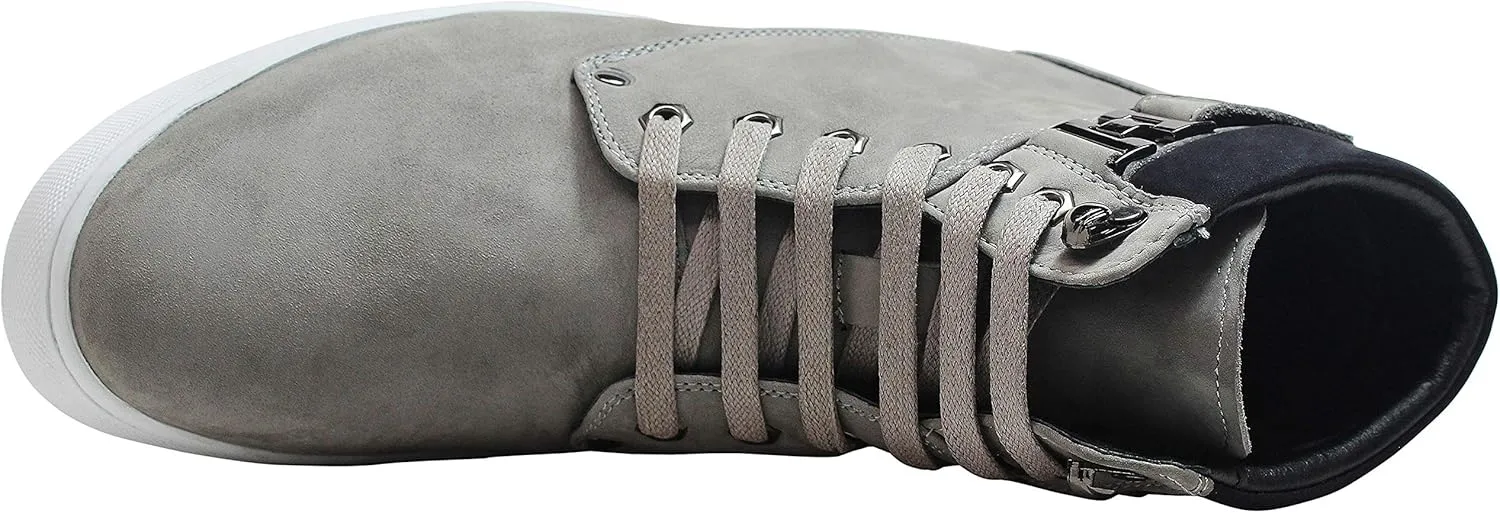 CALTO Men's Invisible Height Increasing Elevator Shoes - Grey Nubuck Leather Lace-up Fashion Sneakers - 2.6 Inches Taller - T53120 - Size 10 D(M) US