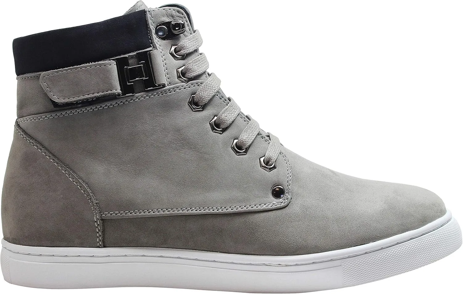 CALTO Men's Invisible Height Increasing Elevator Shoes - Grey Nubuck Leather Lace-up Fashion Sneakers - 2.6 Inches Taller - T53120 - Size 10 D(M) US