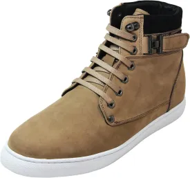 CALTO Men's Invisible Height Increasing Elevator Shoes - Tan Brown Nubuck Leather Lace-up Fashion Sneakers - 2.6 Inches Taller - T53121 - Size 9 D(M) US