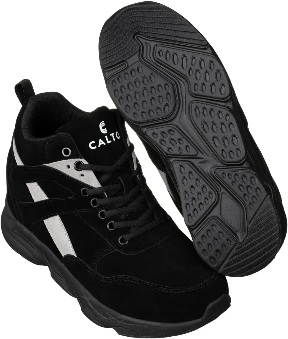 CALTO Men's Invisible Height Increasing Elevator Trainer Shoes - Black/Grey Lace-up Fashion High-Top Hiker Sneakers - 4.0 Inches Taller - S33594 - Size 11 D(M) US