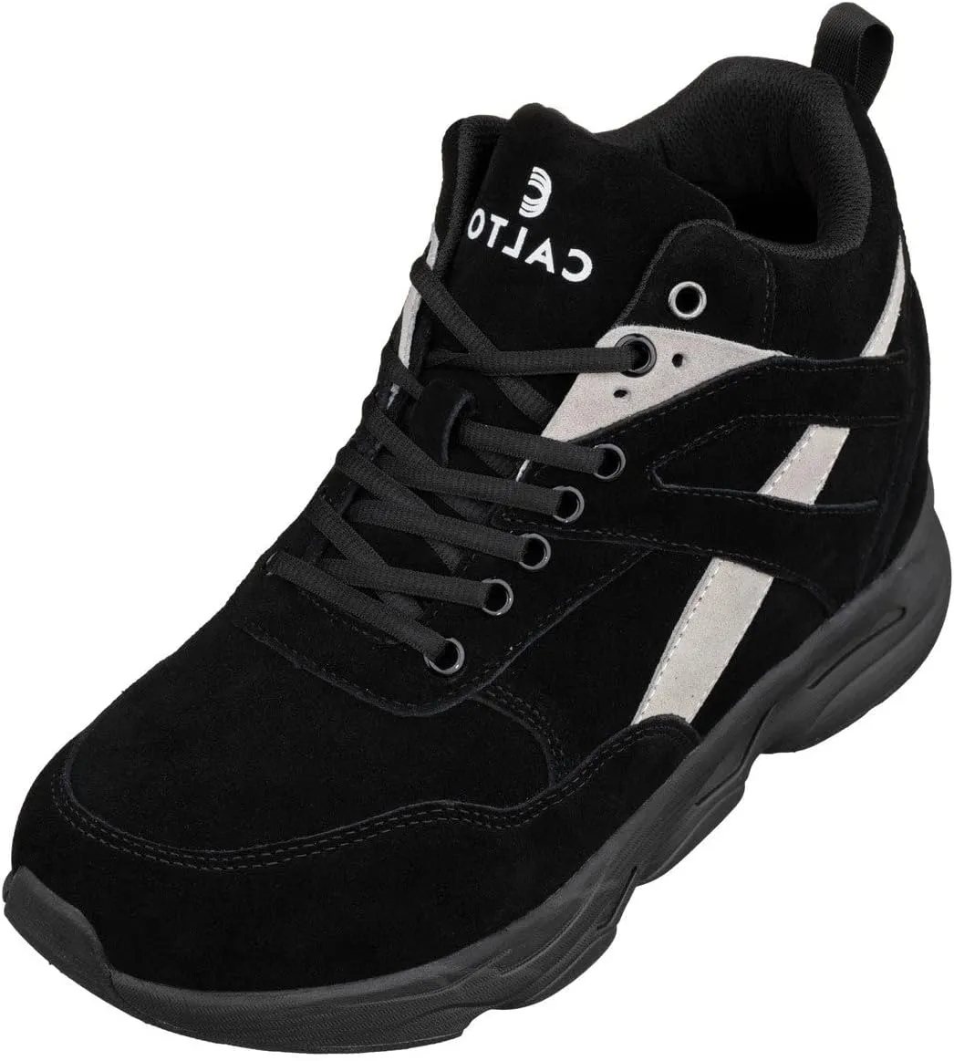 CALTO Men's Invisible Height Increasing Elevator Trainer Shoes - Black/Grey Lace-up Fashion High-Top Hiker Sneakers - 4.0 Inches Taller - S33594 - Size 11 D(M) US