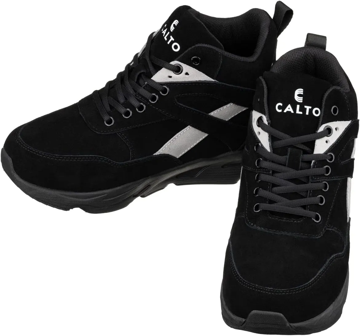 CALTO Men's Invisible Height Increasing Elevator Trainer Shoes - Black/Grey Lace-up Fashion High-Top Hiker Sneakers - 4.0 Inches Taller - S33594 - Size 11 D(M) US