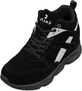 CALTO Men's Invisible Height Increasing Elevator Trainer Shoes - Black/Grey Lace-up Fashion High-Top Hiker Sneakers - 4.0 Inches Taller - S33594 - Size 11 D(M) US
