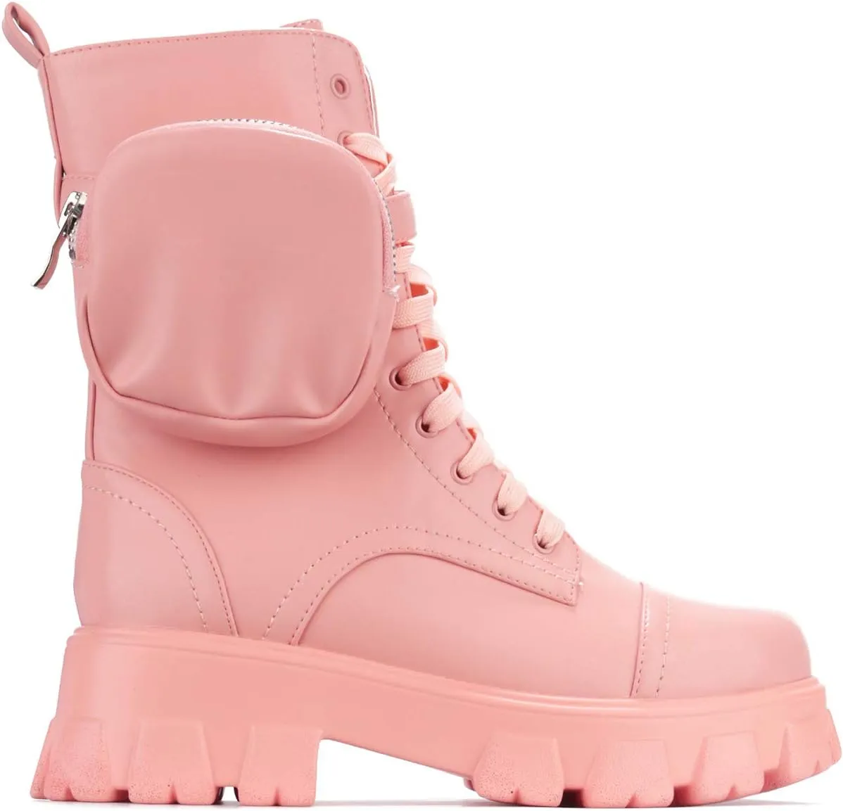 Cape Robbin Monalisa Pink Pastel Chic Chunky Platform Lace Up Pouch Combat Boots