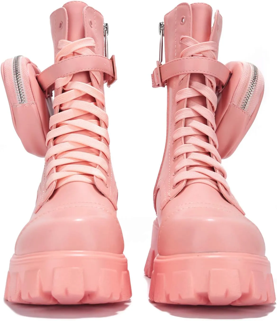 Cape Robbin Monalisa Pink Pastel Chic Chunky Platform Lace Up Pouch Combat Boots