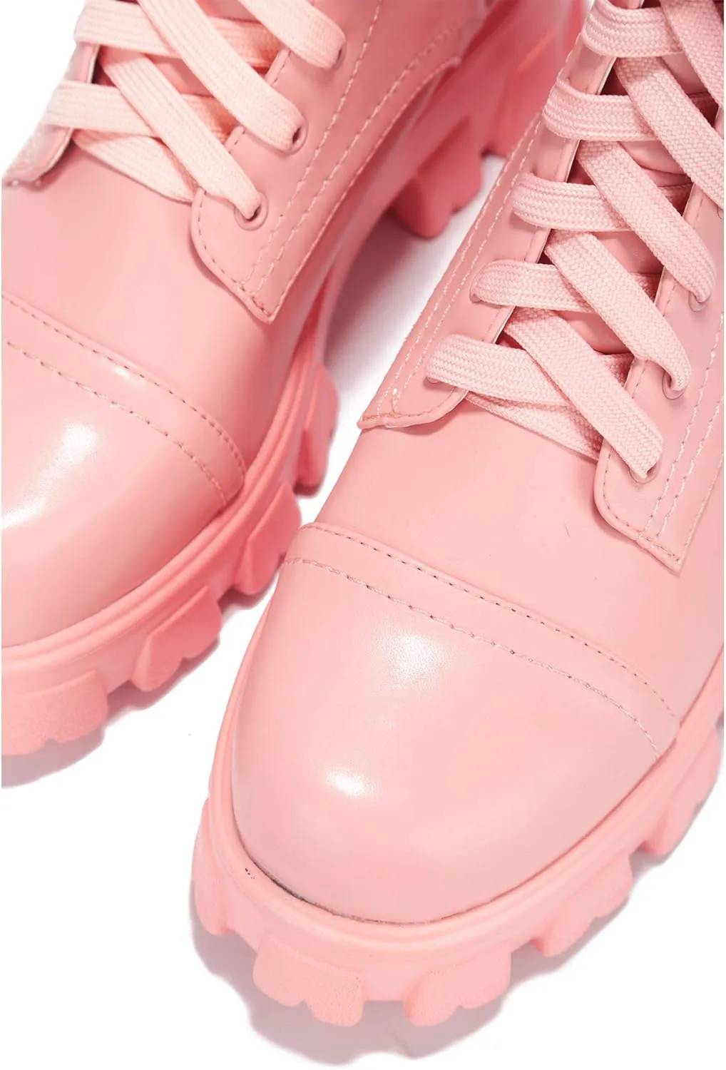 Cape Robbin Monalisa Pink Pastel Chic Chunky Platform Lace Up Pouch Combat Boots